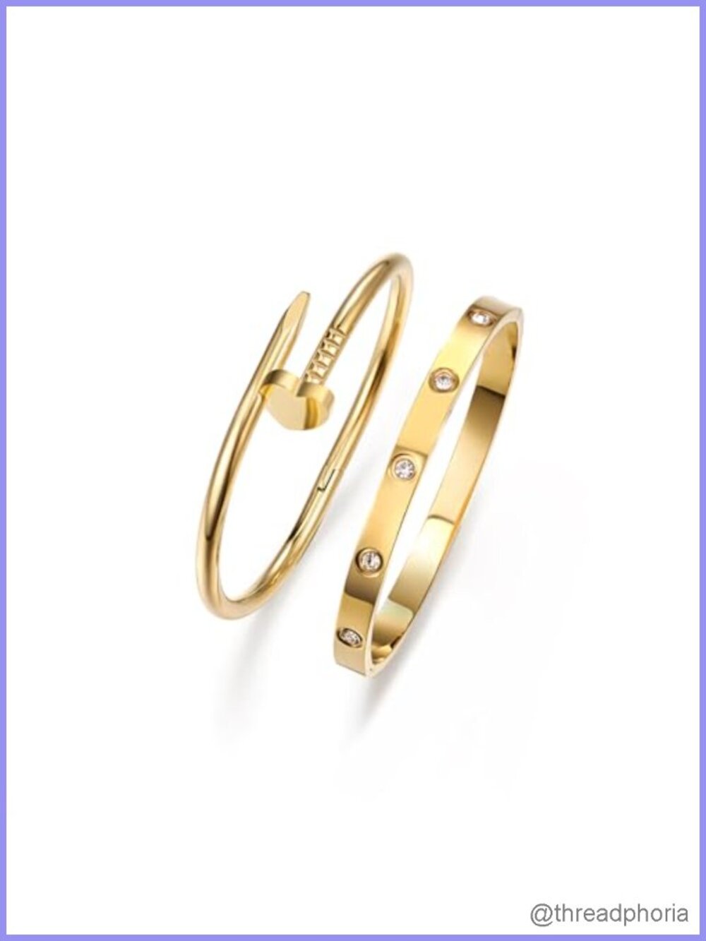 18K Gold Plated Love Nail Bangle Set Stainless Steel Stackable Bracelets